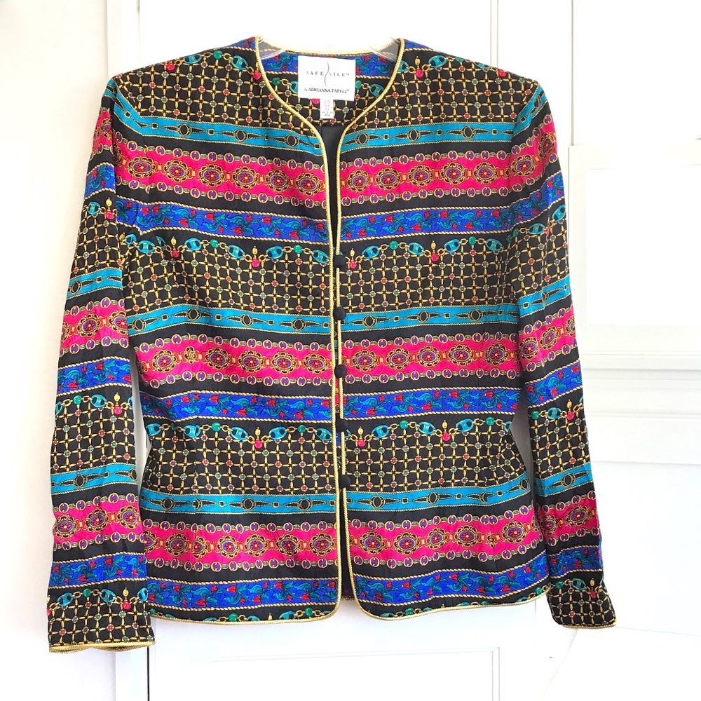 ADRIANNA PAPELL 100% Silk Jacket Colorful Vintage Women’s Size 10